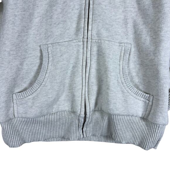 Vintage Harley Davidson Fur Trim Zip Hoodie M Gray Felted Logo Y2K Tattoo Style - Picture 12 of 16